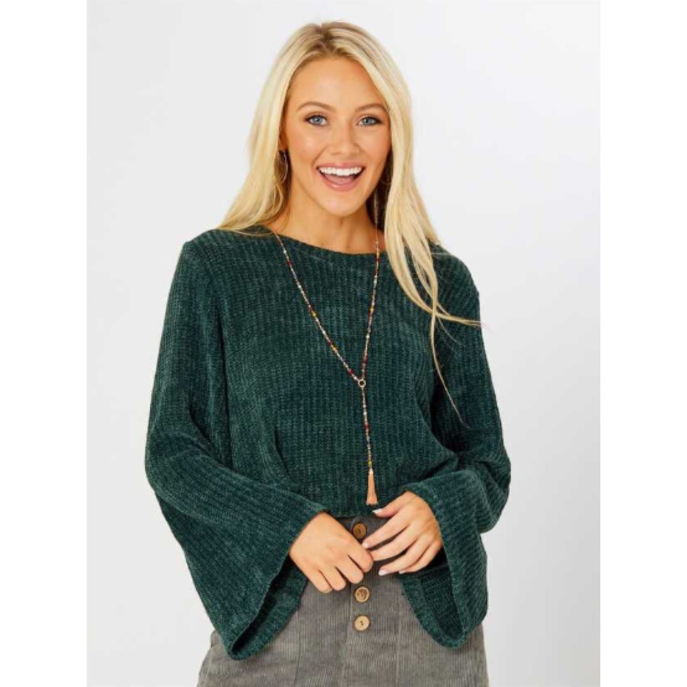 Altar'd State Green Pine Mable Top Knit Cropped Sweater Size Large